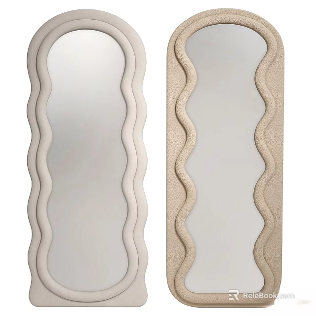 Modern Decorative Mirror With Cream Wavy Frame For Interior Wall Decoration 3d model 