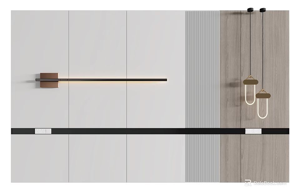 Modern Bedroom Accent Wall With Linear Light And Textured Panels 3d model 