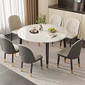 Elegant Round Dining Table Marble Top With Six Chairs Golden Legs Green Plant And Fruits