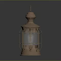 Vintage Copper Lantern With Handle Metal Frame Glass Shade And Light Bulb