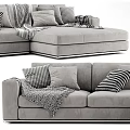 Modern Light Gray Sectional Sofa With Multiple Pillows And Cozy Blankets 3d model
