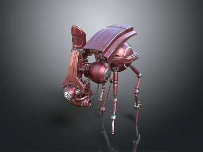 Red Metallic Mechanical Insect 3D Model With Robotic Legs And Shell Structure 3d model