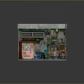 Vintage Urban Street Corner Scene With Old Wall Pink Vending Machine And Wooden Stall