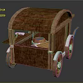 Classic Wooden Canopied Cart Design With Wheels And Solid Wooden Frame