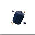 Blue Plastic Trash Can With Lid And Small Decorative Elements Around 3d model