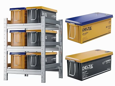 Delta Tool Storage Boxes On Metal Shelving For Hardware Organization 3d model