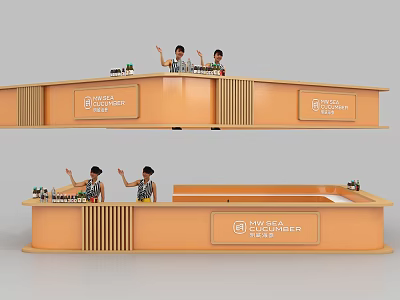Modern Orange SweetChoice Reception Desk With Staff And Drinks On Counter 3d model