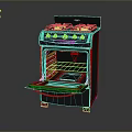 Gas Stove with Oven Open Door Grill Rack and Four Burners