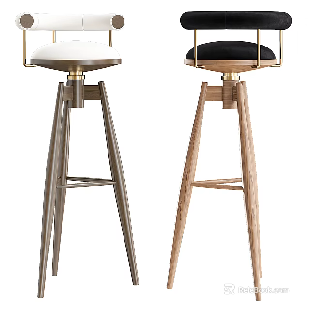 Modern Bar Stools With Metal And Wooden Frames White And Black Upholstered Seats 3d model 