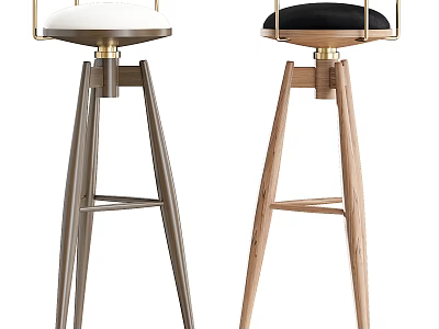 Modern Bar Stools With Metal And Wooden Frames White And Black Upholstered Seats 3d model