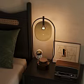Bedside Table With Table Lamp Astronaut Figurine Framed Art And Vintage Radio