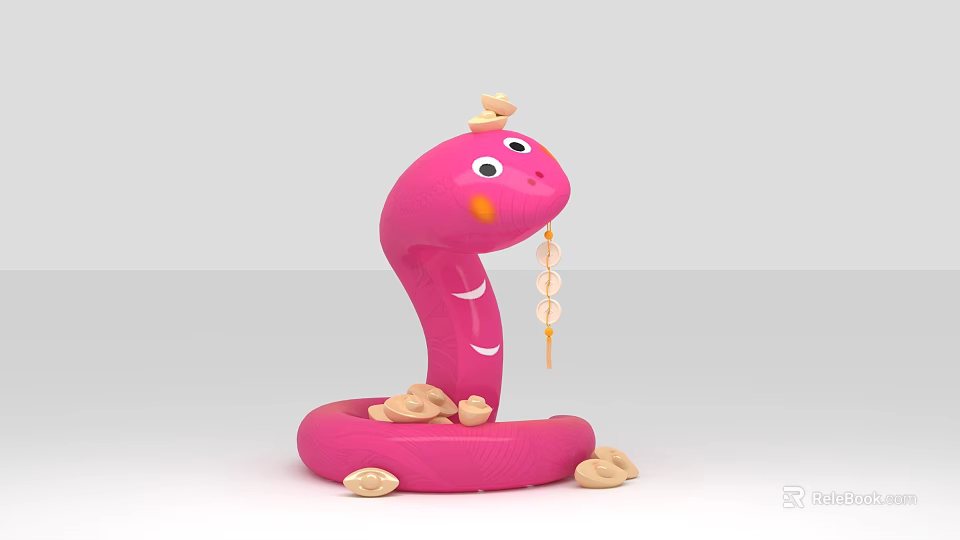 Pink Inflatable Snake Model With Eyes Blush White Stripes And Decorative Elements 3d model