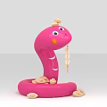 Pink Inflatable Snake Model With Eyes Blush White Stripes And Decorative Elements 3d model