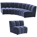 Blue Velvet Curved Sectional Sofa With Modular Design And Tufted Details