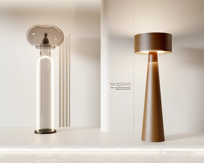 Modern Floor Lamps Transparent Glass And Brown Metal Designs With Round Shades 3d model 
