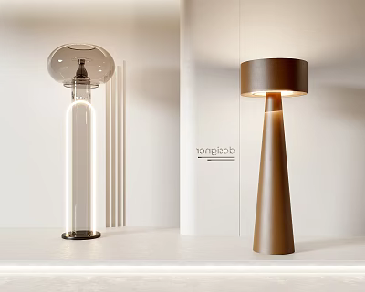 Modern Floor Lamps Transparent Glass And Brown Metal Designs With Round Shades 3d model