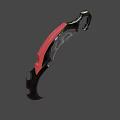 Silver Curved Weapon With Red Glowing Accents And Bat Wing Inspired Design