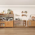 Modern Wooden Sideboard With Open Storage Shelves Potted Plants And Microwave In Living Space