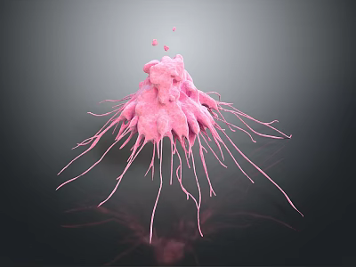 3D Medical Device Model Featuring Pink Cellular Structure and Elongated Protrusions for Research 3d model