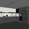 Modern Kitchen Interior With Dark Cabinets Island Counter Stainless Steel Appliances And Marble Backsplash