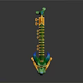 Vibrant Green Blue Yellow Dragon Shaped Musical Instrument and Artistic Painting Tools Decorative