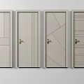 Modern Light Gray Hinged Doors With Different Geometric Patterns And Golden Handles 3d model