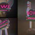 Vintage Neon Decorative Lights For Bowl Cricket Sign With Poles And Illuminated Design