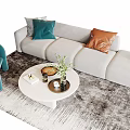 Light Gray Modern Sofa With Colorful Pillows And Round White Coffee Table On Patterned Rug 3d model
