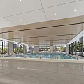 Modern Indoor Swimming Pool Facility With Large Windows And Tiled Floor 3d model