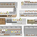 Restaurant Buffet Interior With Assorted Dishes And Tableware On Counters 3d model