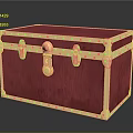 Red Velvet Vintage Storage Trunk With Gold Metal Lock Clasp And Corner Brackets