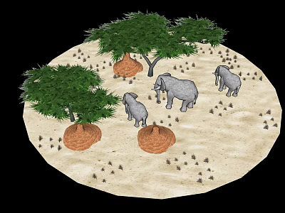 Reptile Natural Habitat In Savanna With Trees Mounds Elephants And Sand 3d model