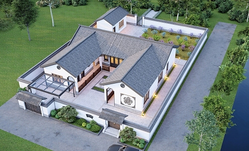 Chinese-style courtyard villa self-built house 3d model