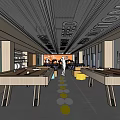 Modern Conference Room with Long Tables Pool Table Design Ceiling Words and Floor Markers