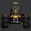 Rugged Off Road Vehicle With Large Tires Metal Frame And Yellow Headlights
