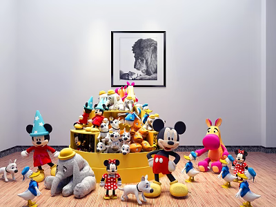 Colorful Stuffed Toy Dolls Collection With Mickey Minnie Elephant Horse Puppies And Ducks 3d model