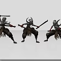 Horned Warrior Game Movie Character In Various Battle Poses With Swords