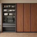 Modern Wooden Sideboard with Open Shelves Grey Drawers and Tableware Storage