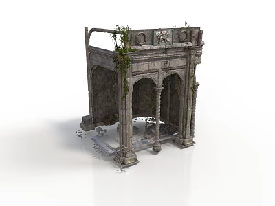 Ancient Stone Architecture Featuring Arched Doorways Decorative Top And Climbing Vines 3d model