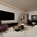 Modern Living Dining Room Interior With Sofa Coffee Table TV Wall And Dining Table 3d model