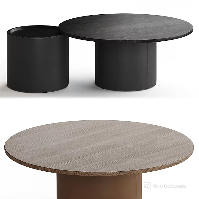 Round Modern Dining Table With Black Base And Two Different Tabletop Colors 3d model 