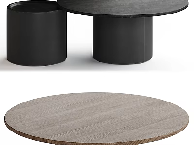 Round Modern Dining Table With Black Base And Two Different Tabletop Colors 3d model
