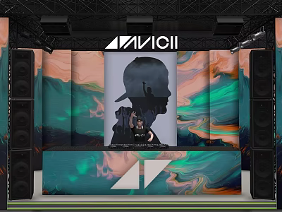 Modern Dance Hall Stage Design With DJ Booth And Vibrant Background Lighting 3d model