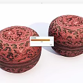 Round Red Carved Storage Boxes With Intricate Patterns For Home Decor 3d model