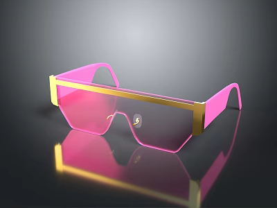 Stylish Pink and Gold Sunglasses with Gold Frame and Reflective Lenses 3d model