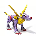 Purple Mechanical Action Figure Toy With Yellow Wings Red Claws On White Background