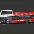 Red And White Double Decker Bus Featuring Upper Deck Seats And City Landmark Graphics