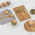 Wooden Tableware Set Including Spoons Bowls Plates And Cutting Board