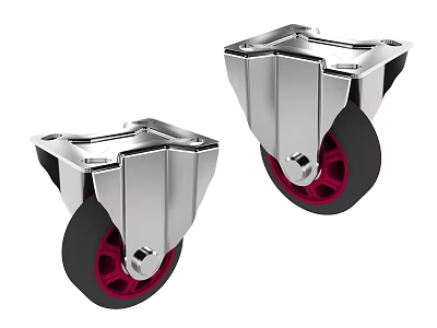 High Quality Stainless Steel Swivel Casters With Red Rubber Wheels 3d model
