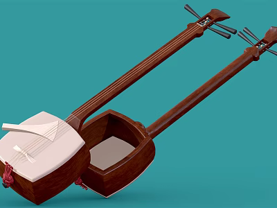 Traditional Wooden String Instruments With Strings And Sound Box On Blue Background 3d model